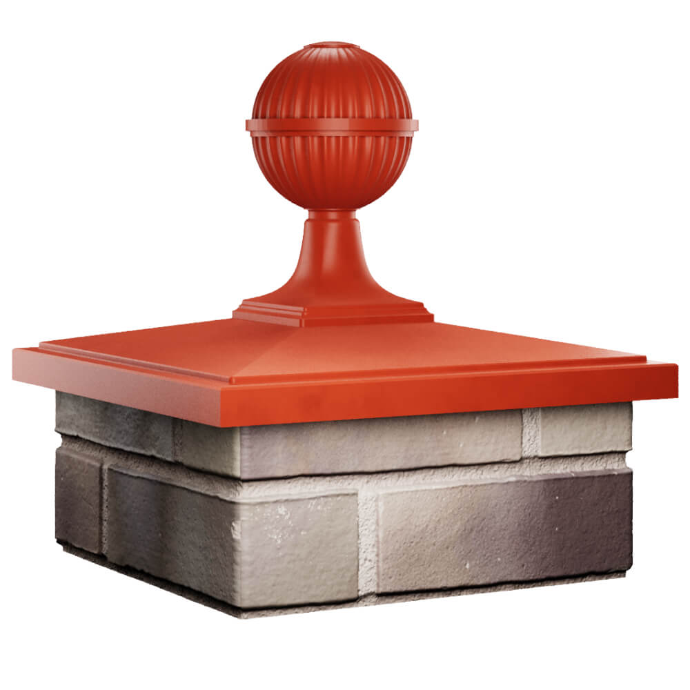 Колпак Zking БонаМоно Красный с шаром на столб 1.5х1.5 кирпича (385х385, 400х400мм) в сборе в Ломоносове фото