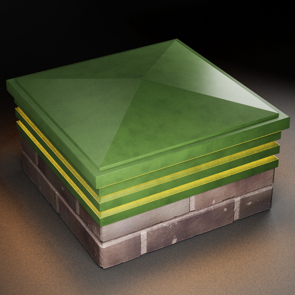 Колпак Zking Бона ХайТек Зеленый на столб 2х2 кирпича (513х513мм) с подсветкой в Ломоносове фото