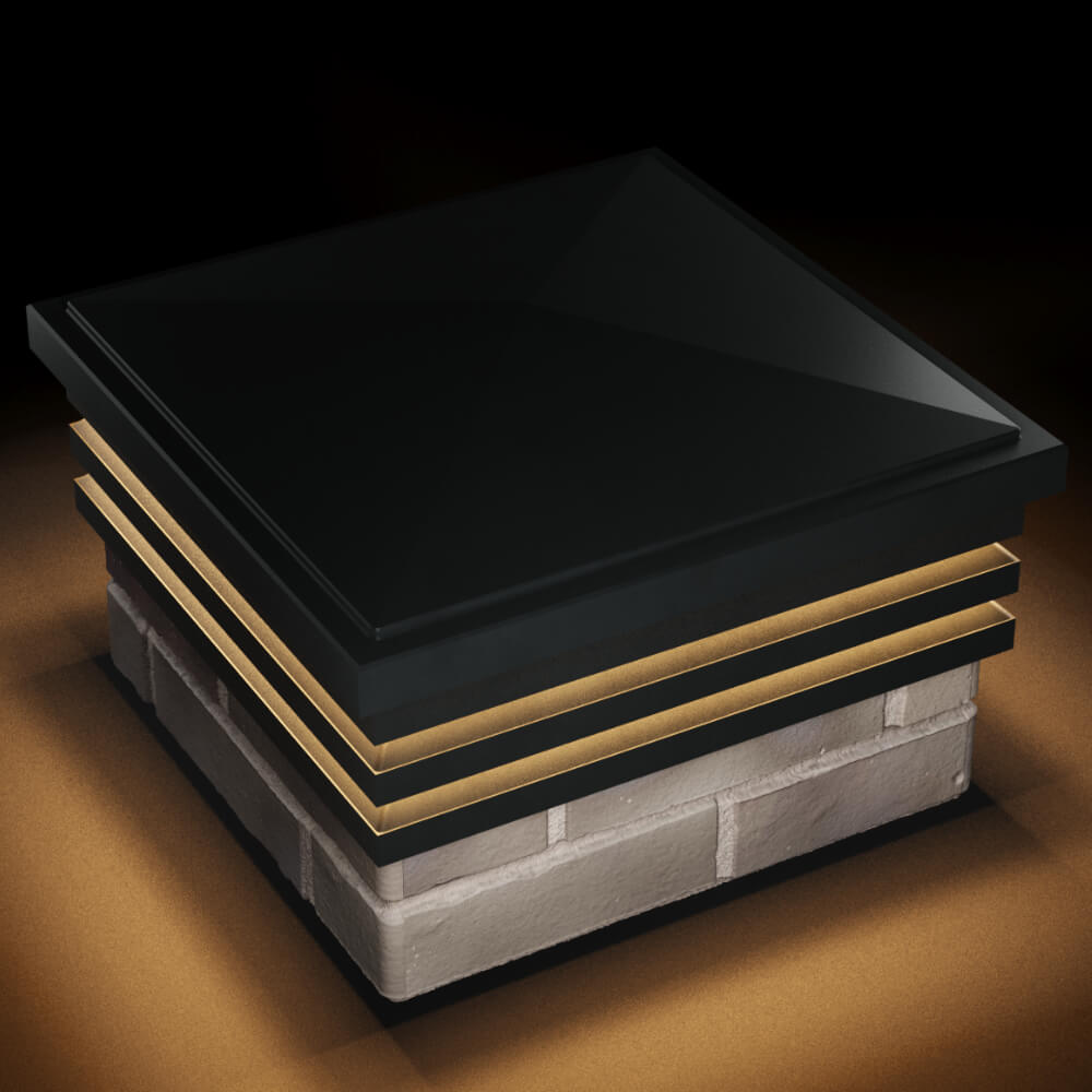 Колпак Zking Бона ХайТек Черный на столб 1.5х1.5 кирпича (385х385мм) с подсветкой в Ломоносове фото