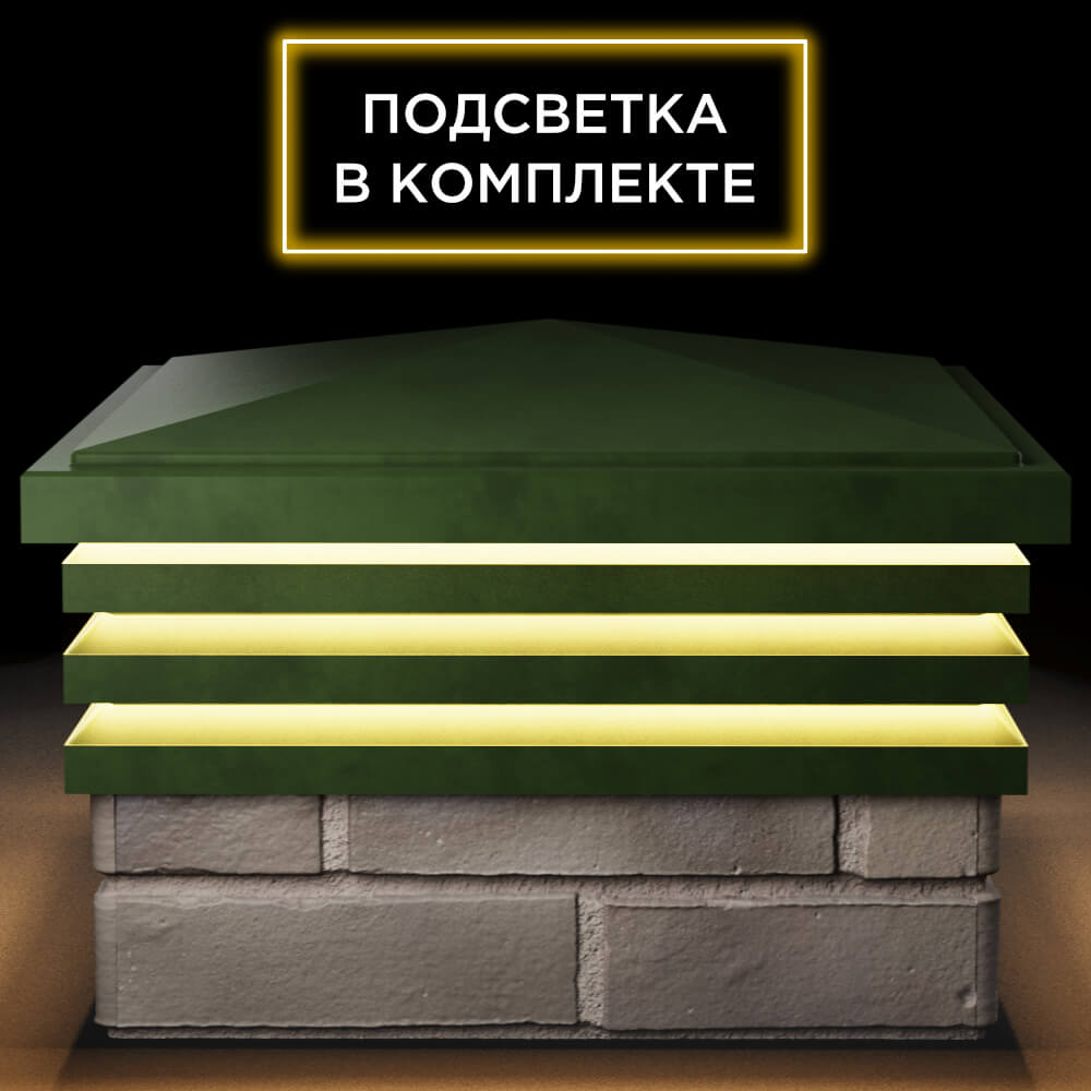 Колпак Zking Бона ХайТек Зеленый на столб 1.5х1.5 кирпича (385х385мм) с подсветкой Ломоносов фото