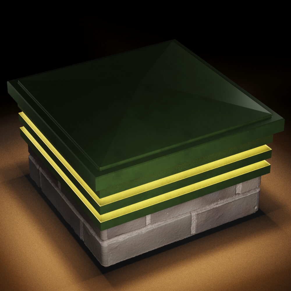 Колпак Zking Бона ХайТек Зеленый на столб 1.5х1.5 кирпича (385х385мм) с подсветкой в Ломоносове фото