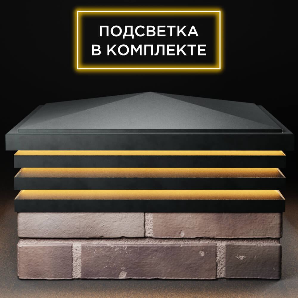 Колпак Zking Бона ХайТек Черный на столб 2х2 кирпича (513х513мм) с подсветкой Ломоносов фото