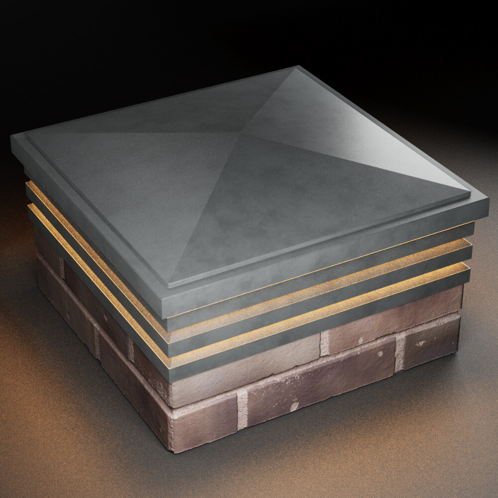 Колпак Zking Бона ХайТек Серый на столб 2х2 кирпича (513х513мм) с подсветкой в Ломоносове фото