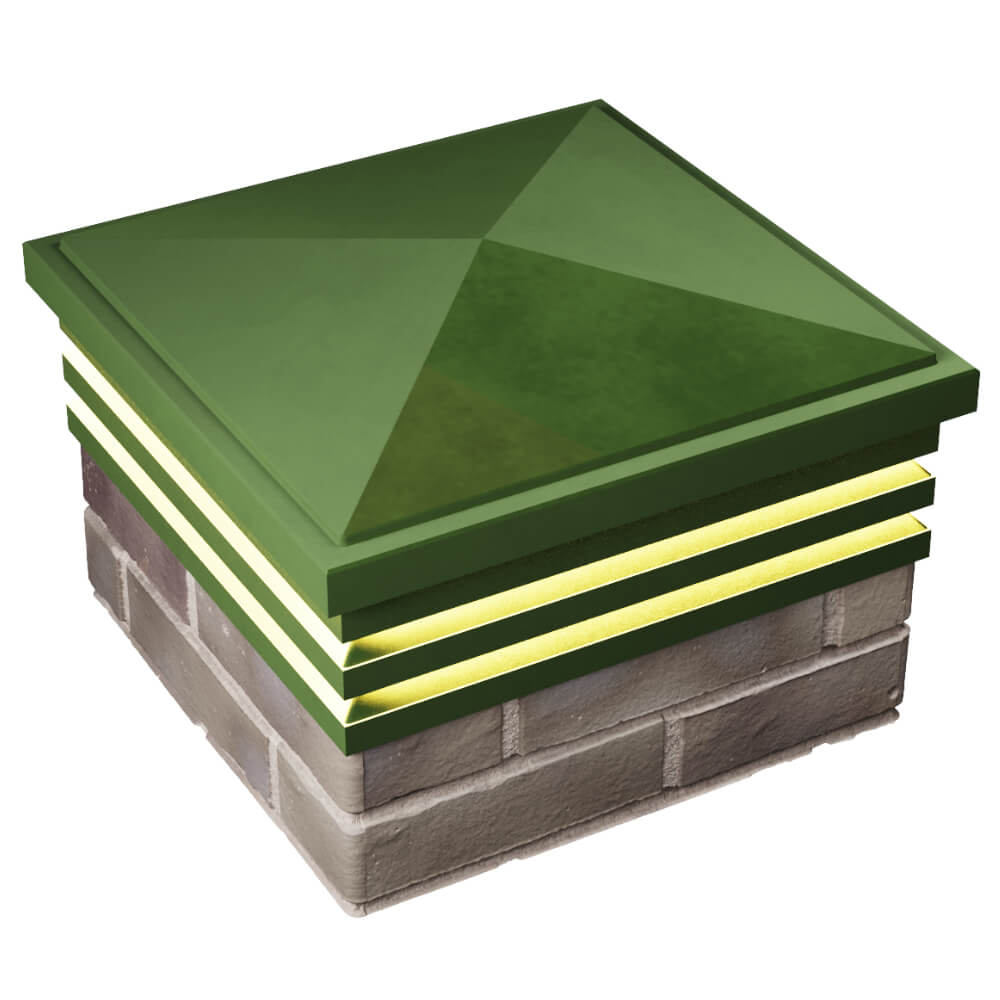 Колпак Zking Бона ХайТек Зеленый на столб 1.5х1.5 кирпича (385х385мм) с подсветкой в Ломоносове фото