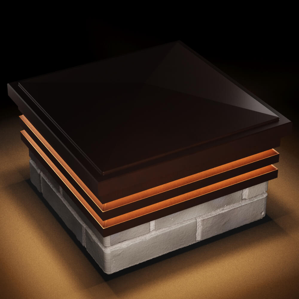 Колпак Zking Бона ХайТек Коричневый на столб 1.5х1.5 кирпича (385х385мм) с подсветкой в Ломоносове фото