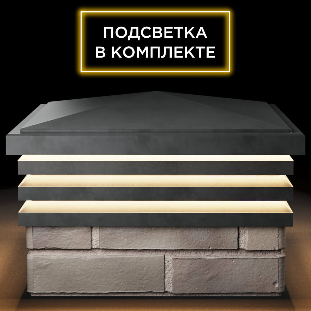 Колпак Zking Бона ХайТек Серый на столб 1.5х1.5 кирпича (385х385мм) с подсветкой Ломоносов фото