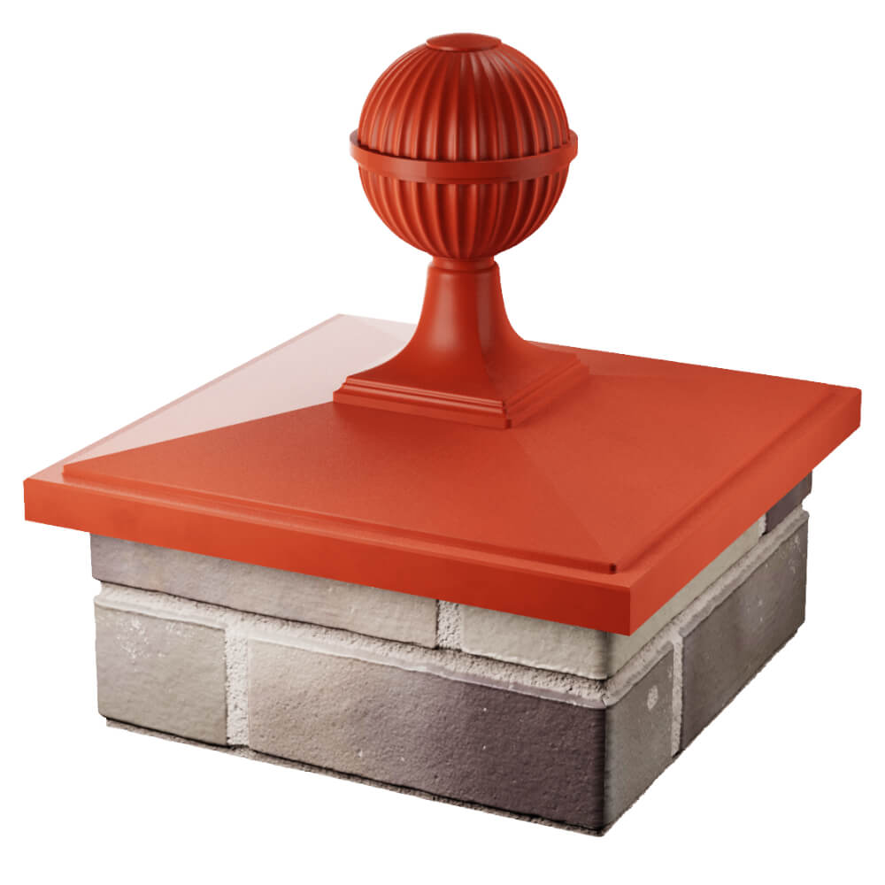 Колпак Zking БонаМоно Красный с шаром на столб 1.5х1.5 кирпича (385х385, 400х400мм) в сборе в Ломоносове фото