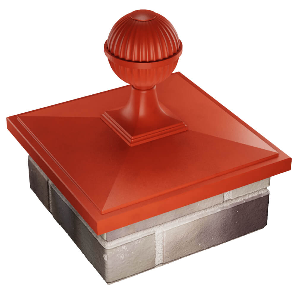Колпак Zking БонаМоно Красный с шаром на столб 1.5х1.5 кирпича (385х385, 400х400мм) в сборе в Ломоносове фото