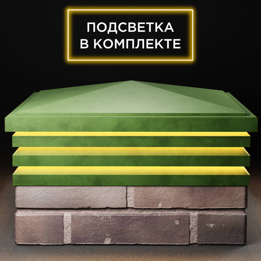 Колпак Zking Бона ХайТек Зеленый на столб 2х2 кирпича (513х513мм) с подсветкой Ломоносов фото