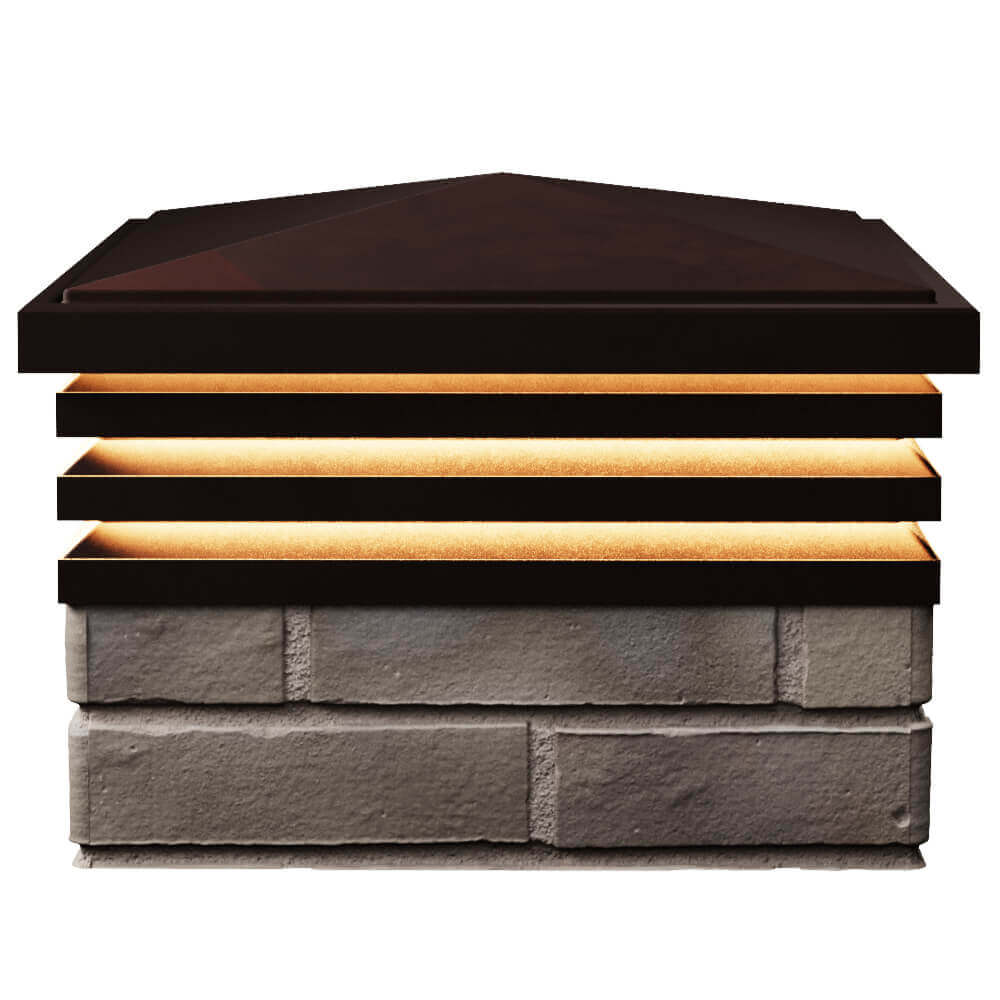 Колпак Zking Бона ХайТек Коричневый на столб 1.5х1.5 кирпича (385х385мм) с подсветкой в Ломоносове фото